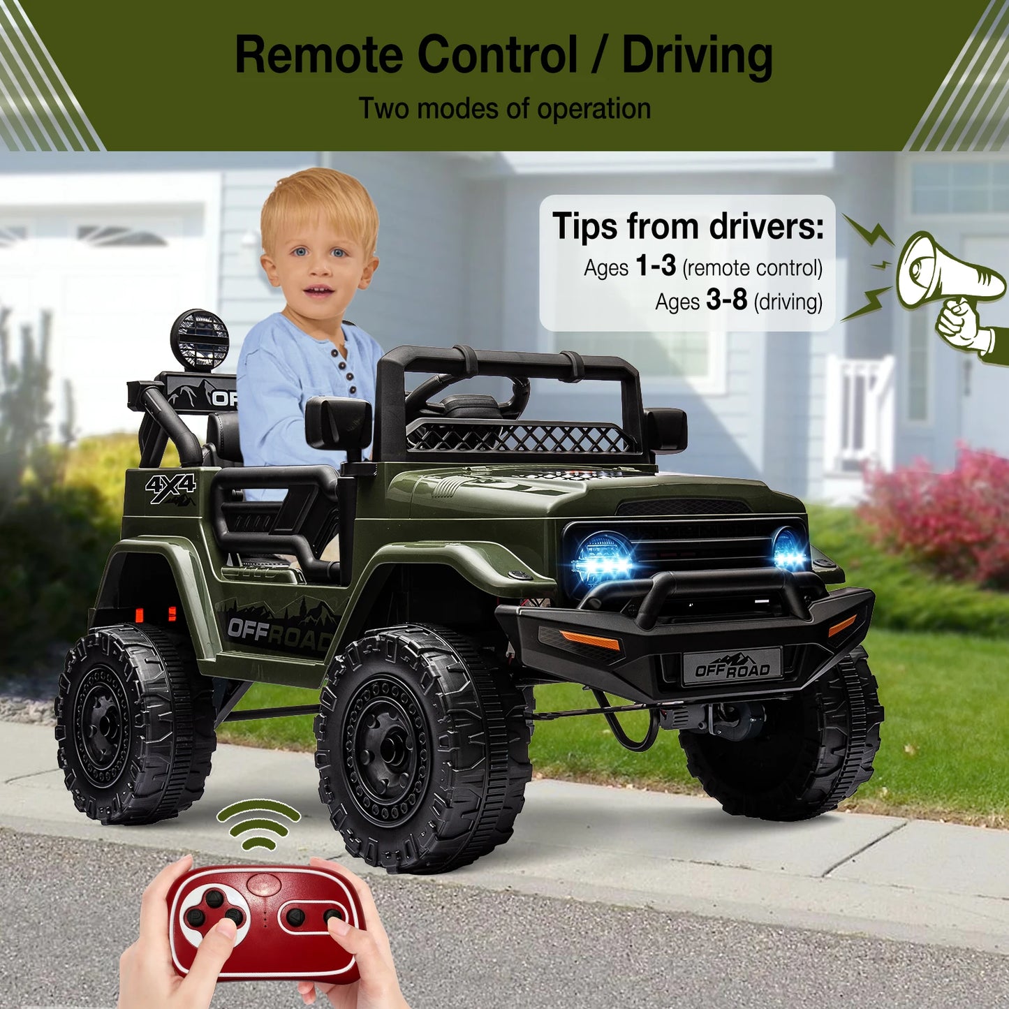 12V Ride-On Truck for Kids – 2 Seater Electric Vehicle with Remote Control, Bluetooth Audio & LED Lights
