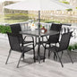 5-Piece Patio Dining Set Outdoor Furniture with Stackable Textilene Chairs & Glass Table