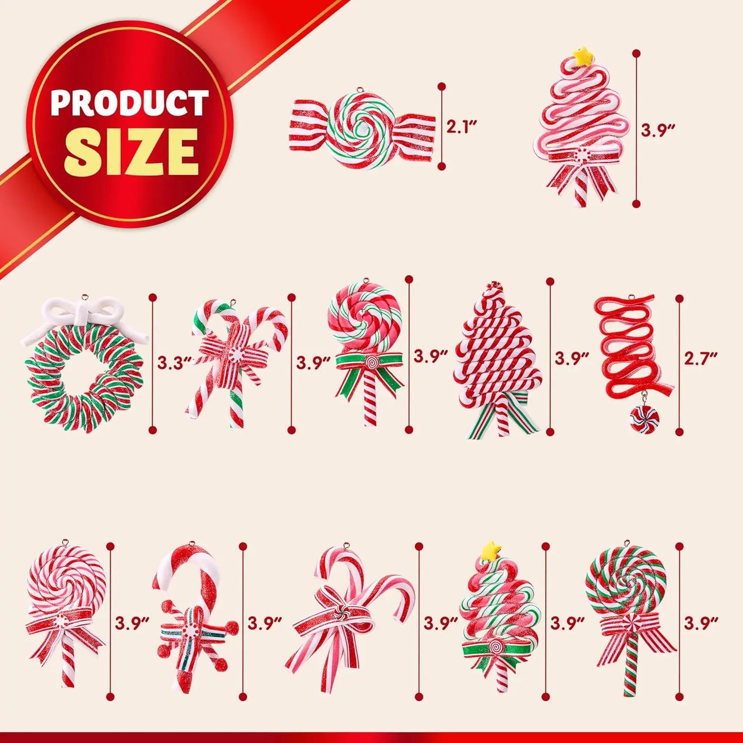 12 Pcs Wreaths Lollipop Christmas Tree Ornament and Candy Canes Designs  for Christmas Decor