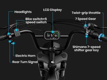 AMYET V9-G60 Electric Bike – 1000W Motor, 48V 20Ah Battery, Fat Tire E-Bike with Shimano 7-Speed & Dual Suspension