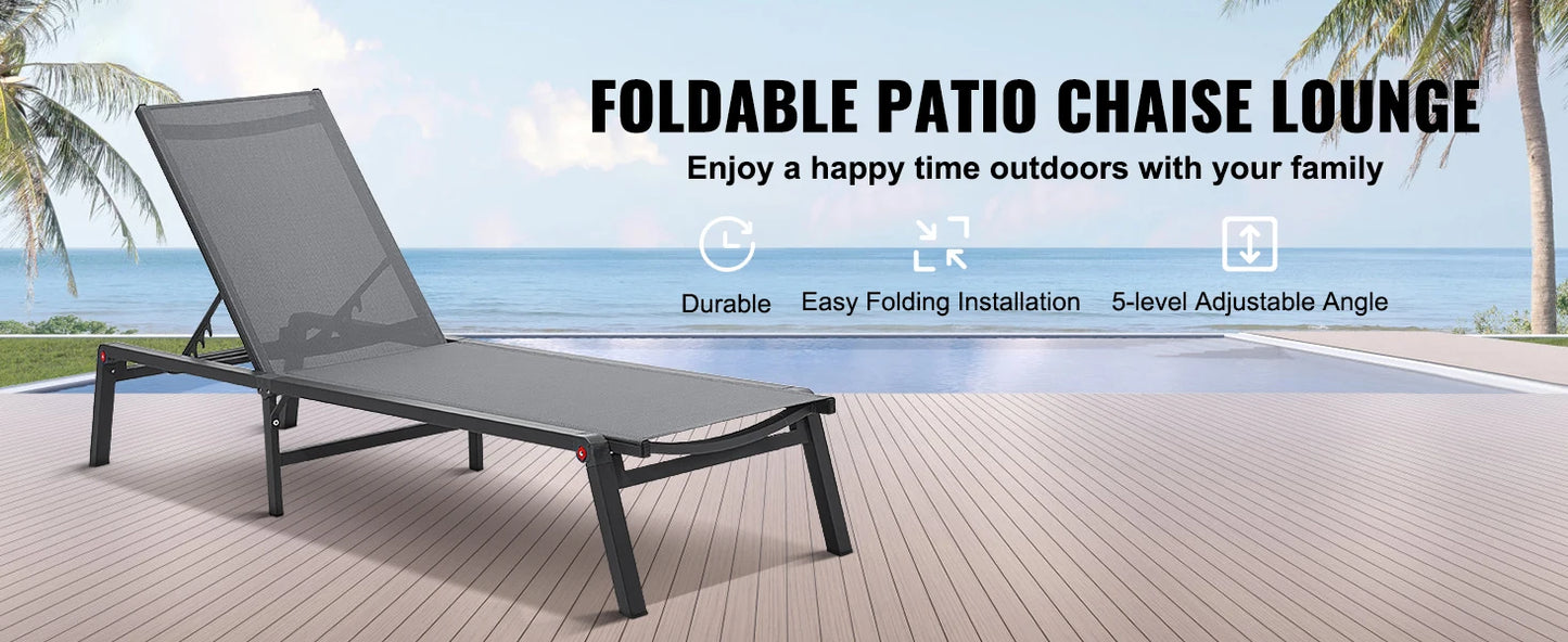 SucceBuy Chaise Lounge Chair Outdoor Aluminum Patio Lounge Folding Pool Lounge Recliner Full Flat