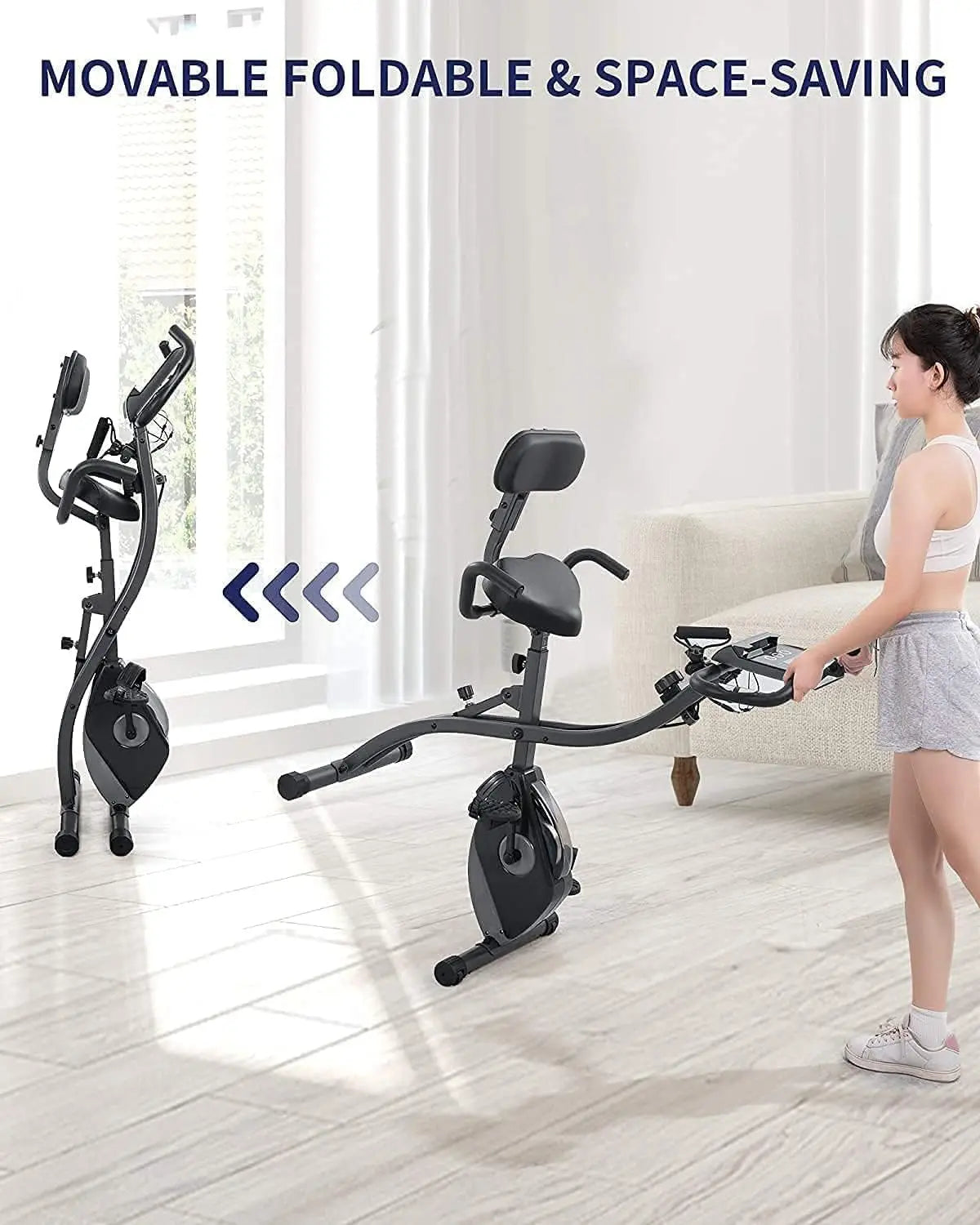 3-in-1 Folding Exercise Bike Stationary Bike with Magnetic Resistance, LCD Monitor & Resistance Bands for Home Use