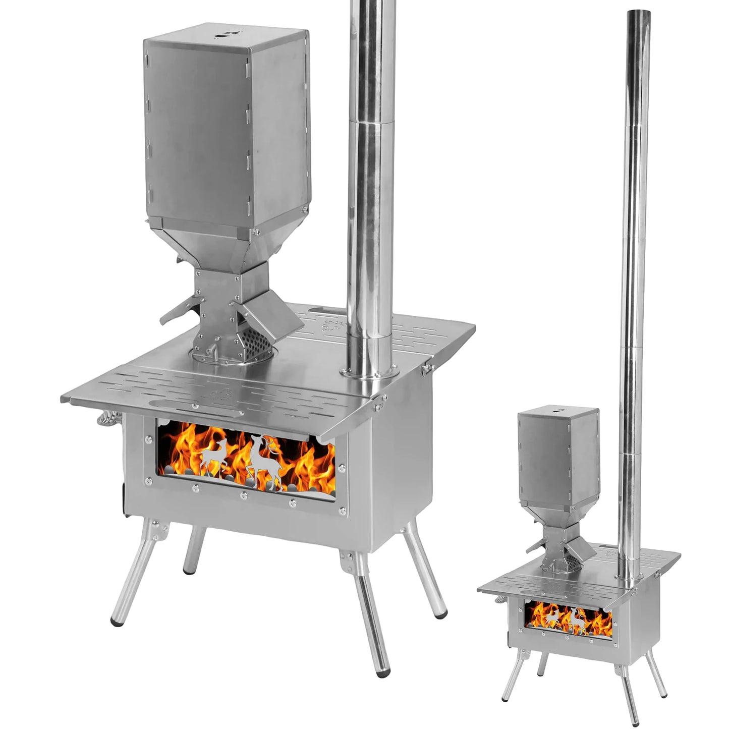 Portable Wood Burning Stove – Stainless Steel Tent Stove with Chimney Pipe & Pellet Burner for Outdoor Cooking