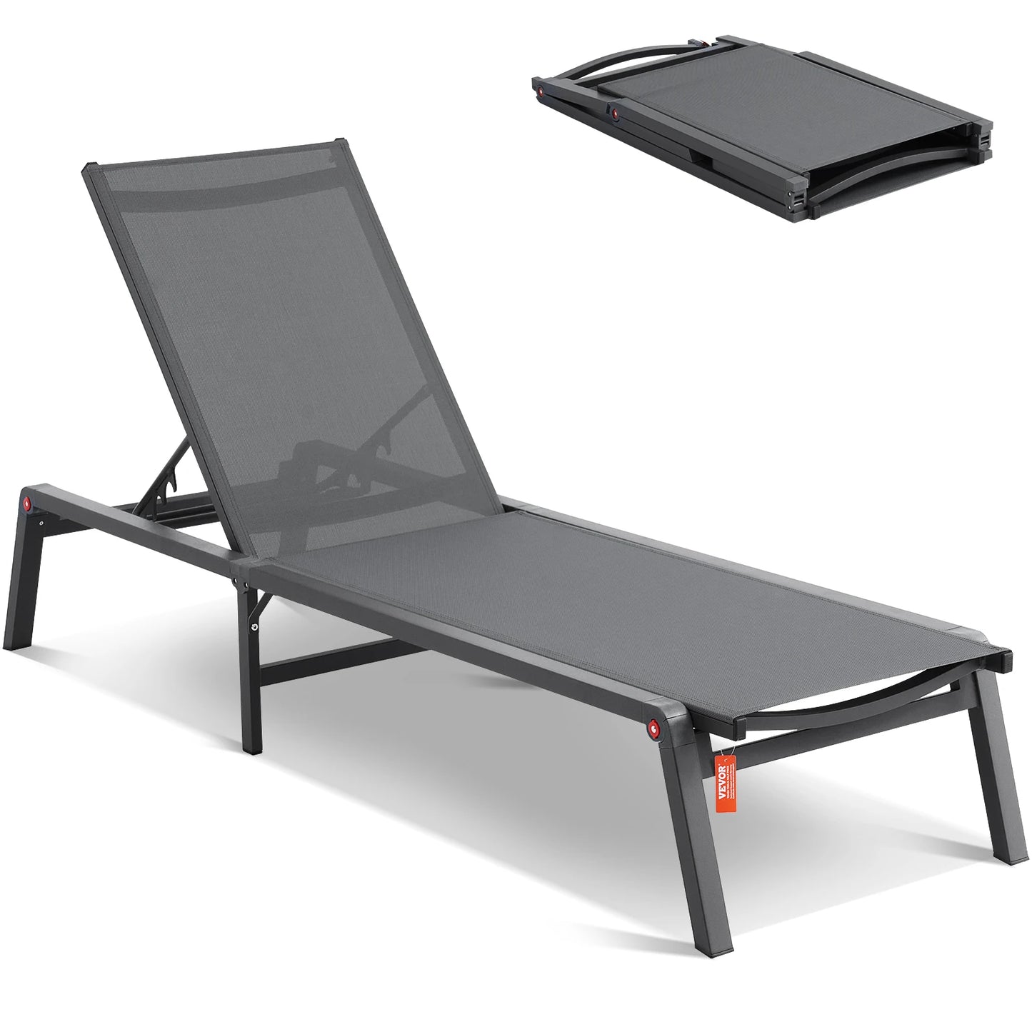 SucceBuy Chaise Lounge Chair Outdoor Aluminum Patio Lounge Folding Pool Lounge Recliner Full Flat