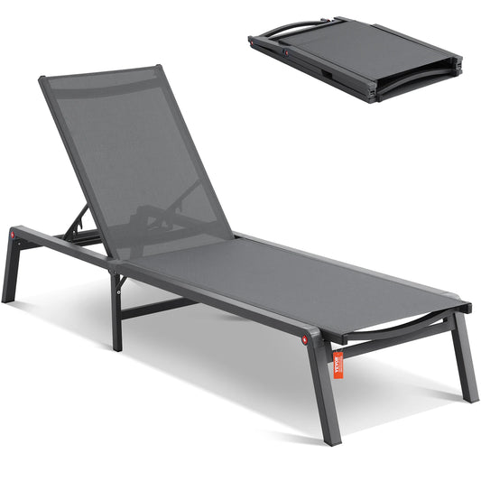 SucceBuy Chaise Lounge Chair Outdoor Aluminum Patio Lounge Folding Pool Lounge Recliner Full Flat