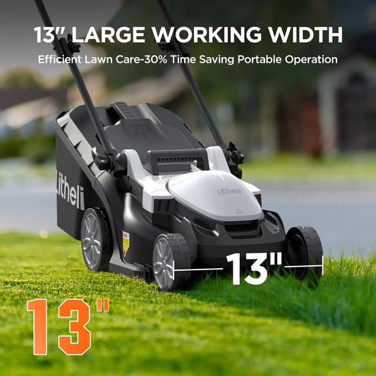 13” Cordless Lawn Mower 20V Electric with Brushless Motor, 5 Height Adjustments, Lightweight Push Mower for Small Yard & Garden