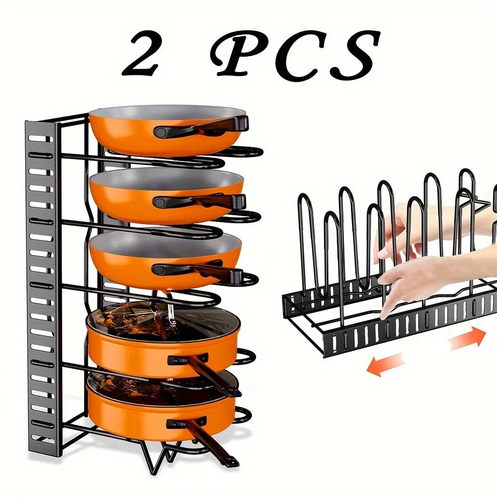 2-Pack Adjustable Pot & Pan Rack Organizer Set | Heavy-Duty Kitchen Storage & Lid Holder