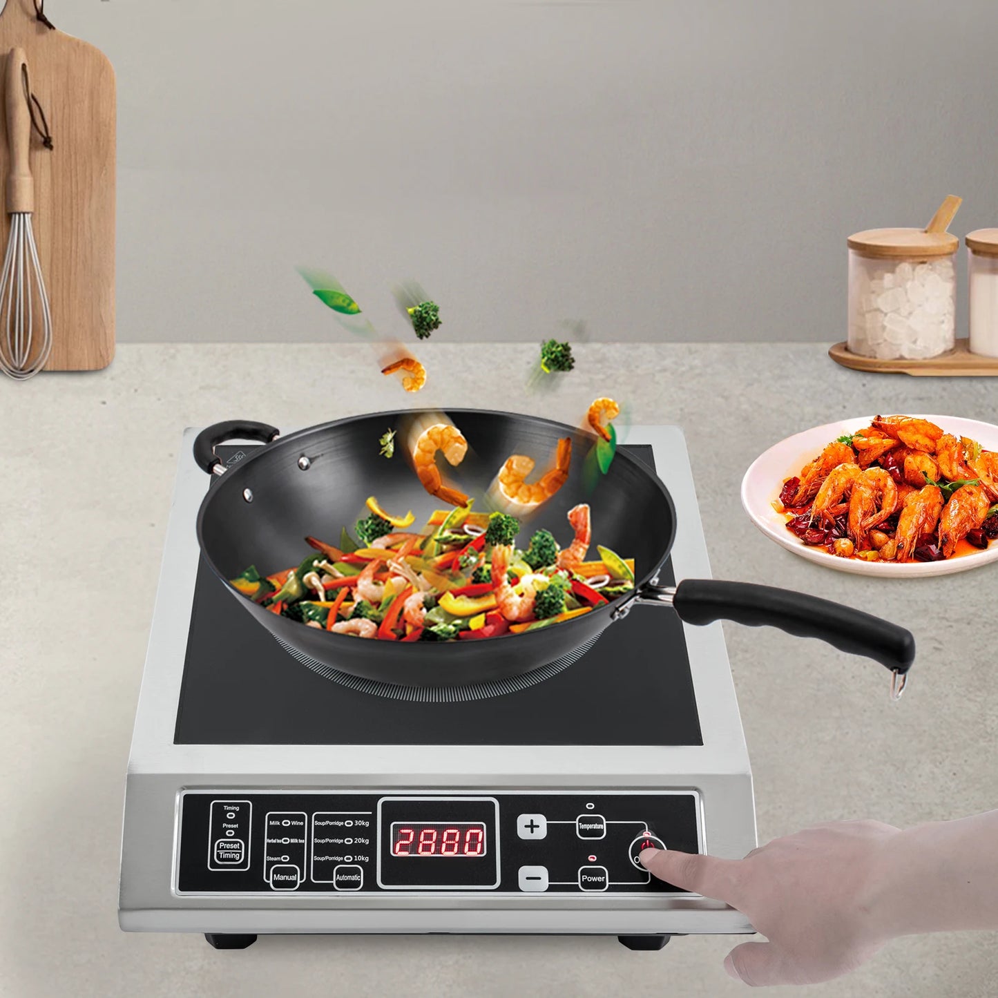 3.5KW Portable Electric Induction Cooktop, Countertop Induction Cooker with 8 Temperature Levels,IGBT Heating Induction Hob IPX4