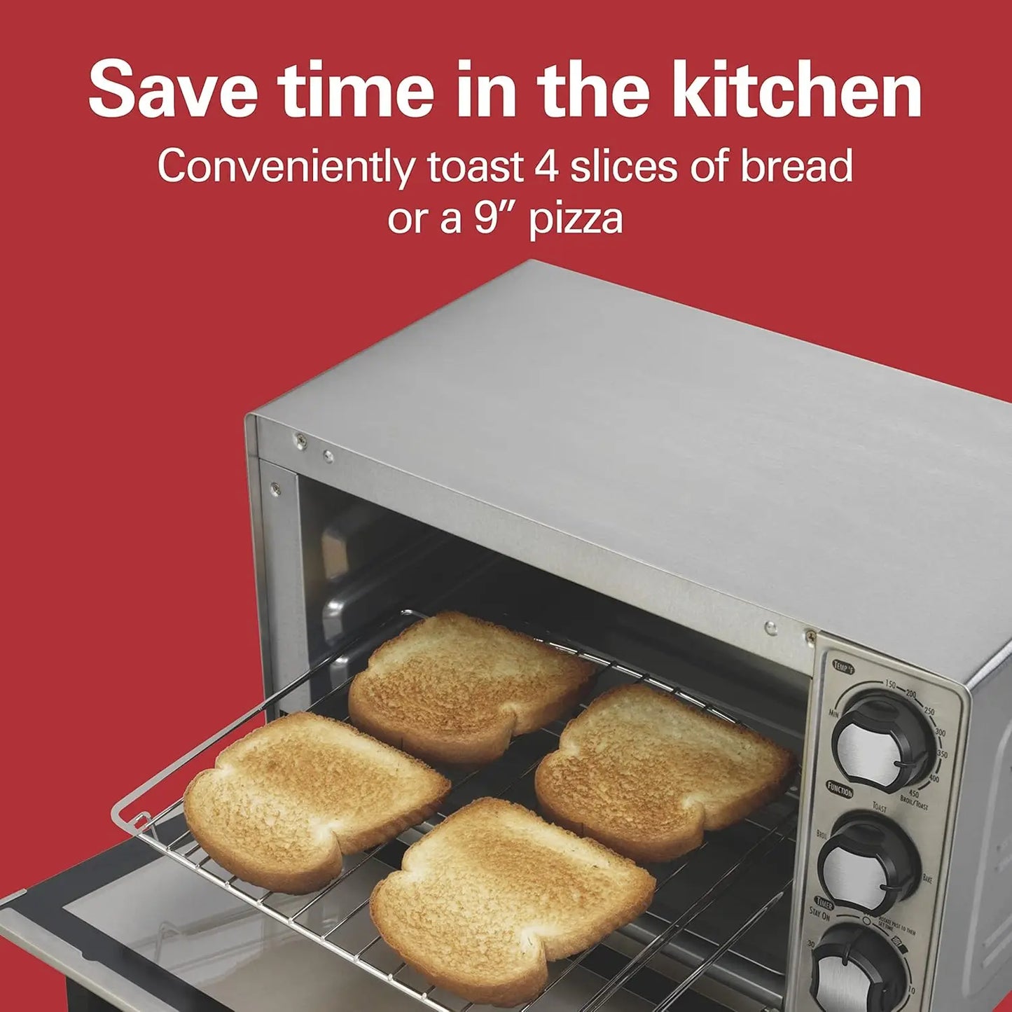 Hamilton Beach Countertop Toaster Oven & Pizza Maker – 4-Slice Capacity, Stainless Steel