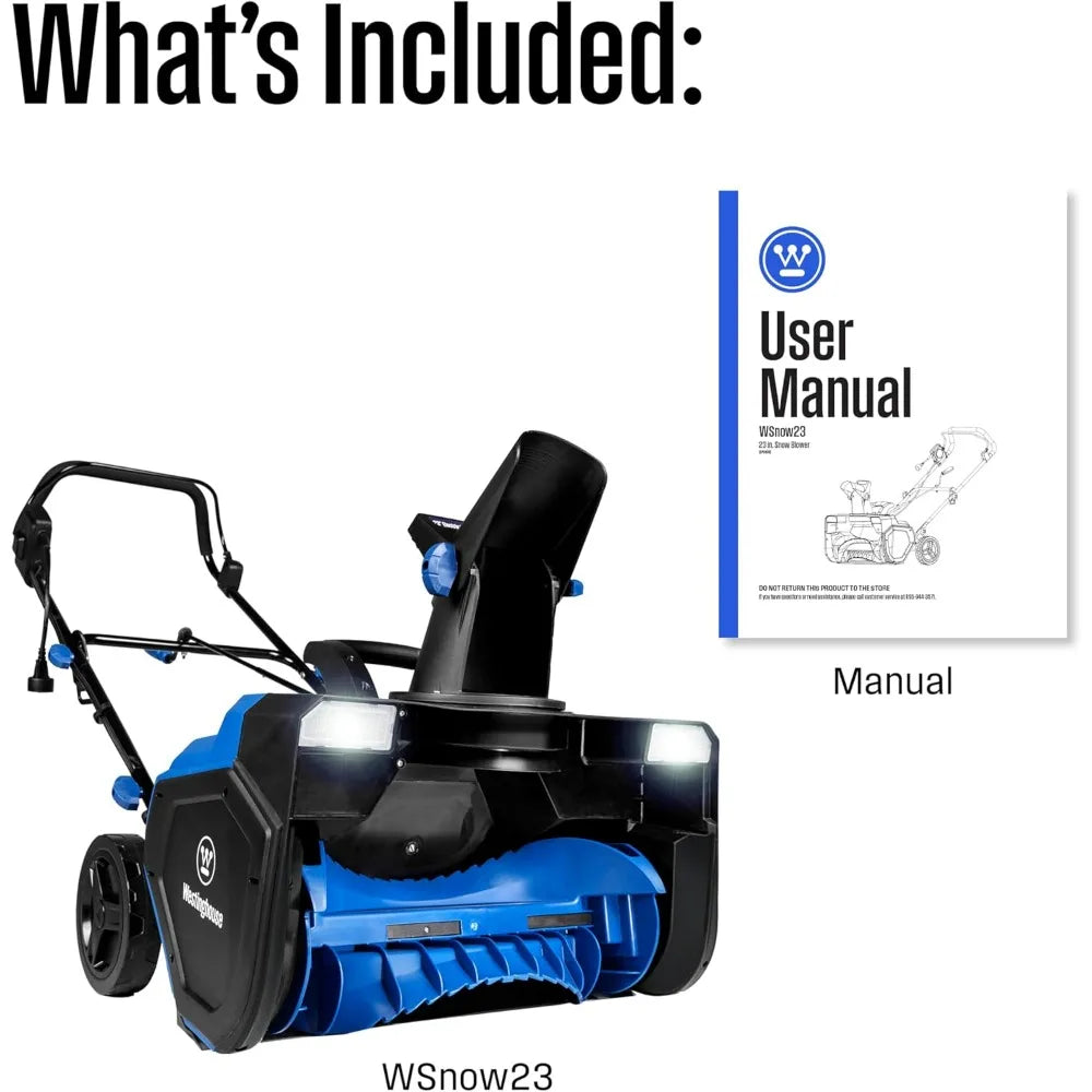 WSnow23 23-Inch Electric Snow Thrower – 1800W Motor, Dual LED Lights, 25-Ft Throw, 120V Corded Snow Blower for Driveways & Walkways
