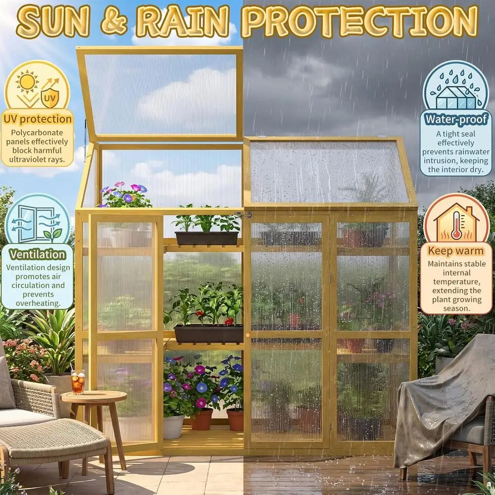 Greenhouse Cabinet with Transparent Roof, Raised Plants Shel Protection for Outdoor Indoor, Natural