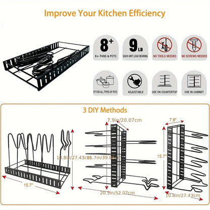 2-Pack Adjustable Pot & Pan Rack Organizer Set | Heavy-Duty Kitchen Storage & Lid Holder