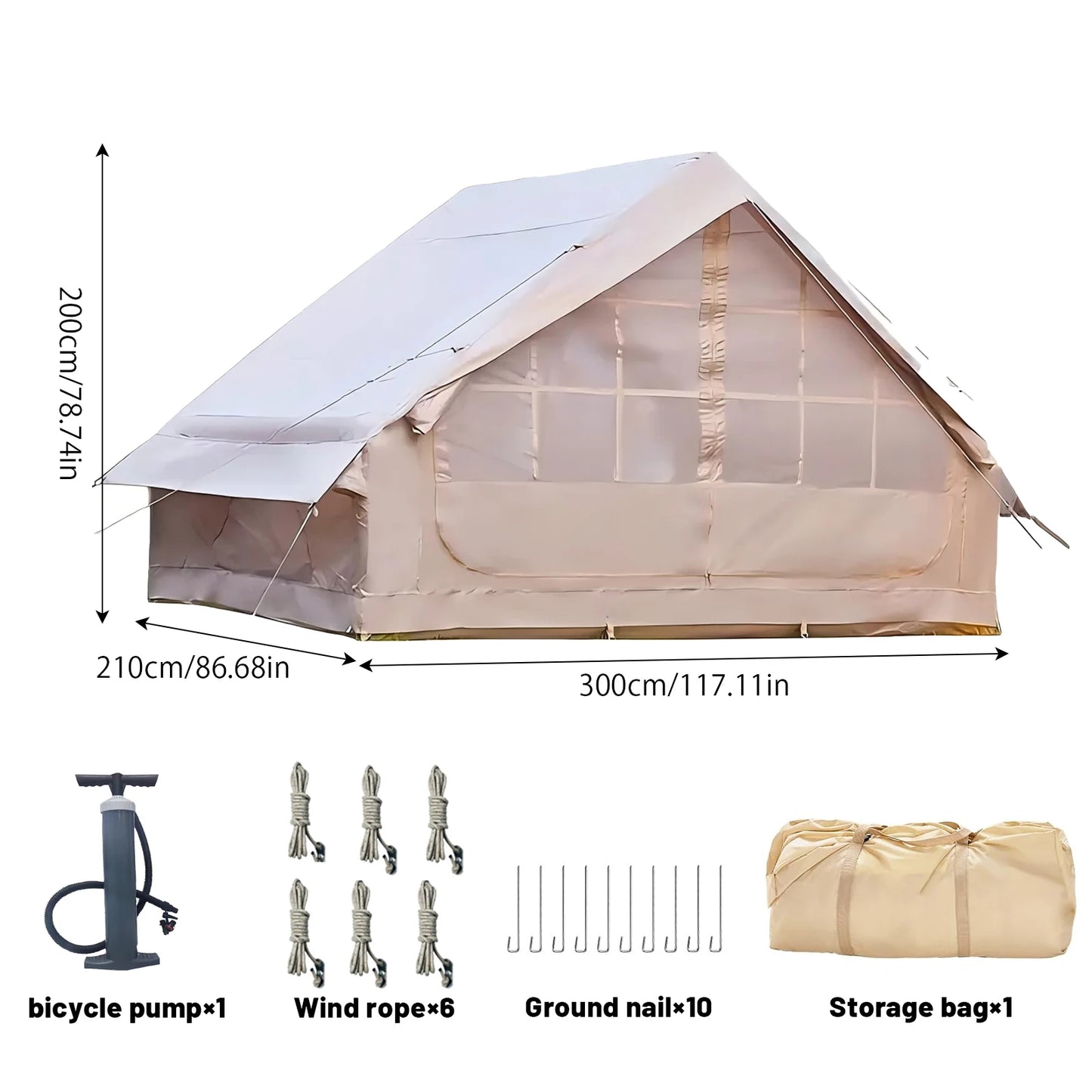 PAKICETUS Inflatable Camping Tent with Skylight, Quick Setup Family Glamping Tent for 4-6 People