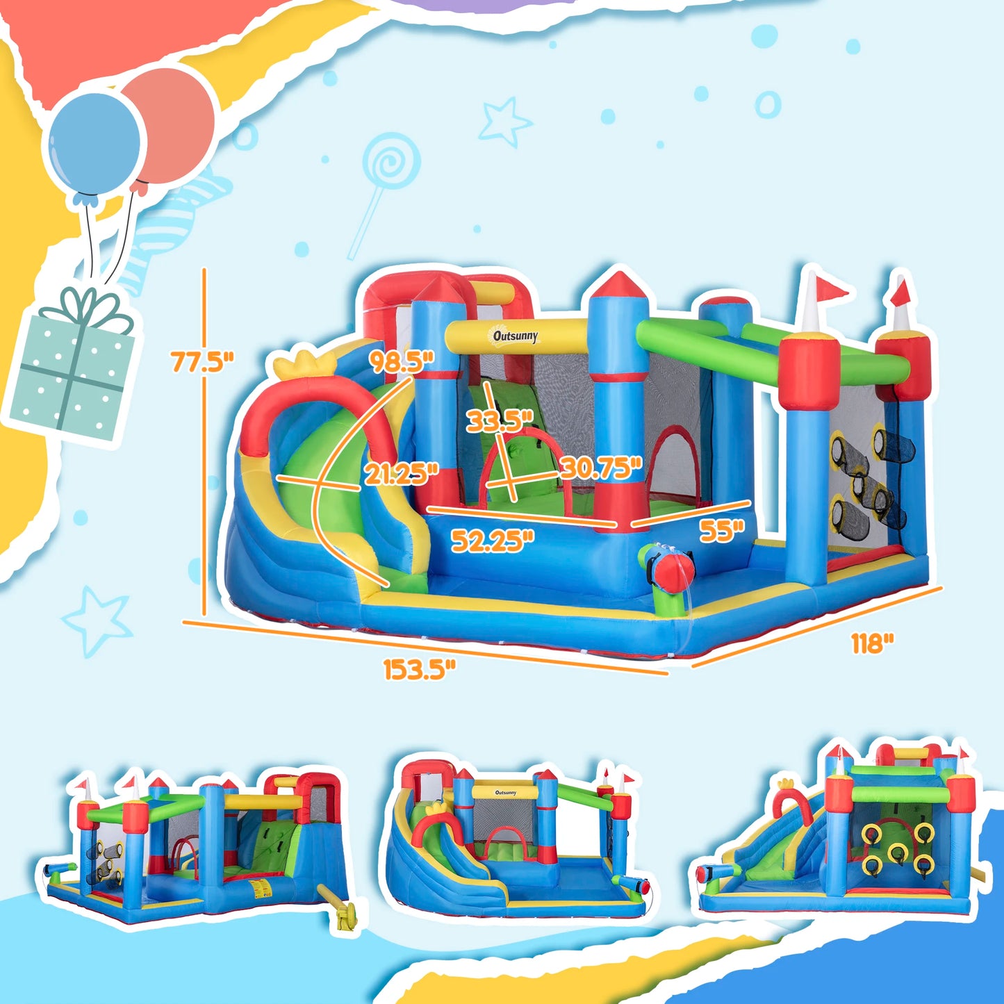 6-in-1 Inflatable Bounce Castle with Slide, Trampoline, Climbing Wall & Water Pool – Outdoor Kids Water Park Playhouse