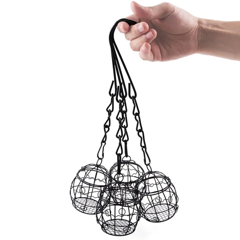 6PCS Metal Suet Ball Bird Feeder Set with Hanging Chains for Outdoor Wild Birds