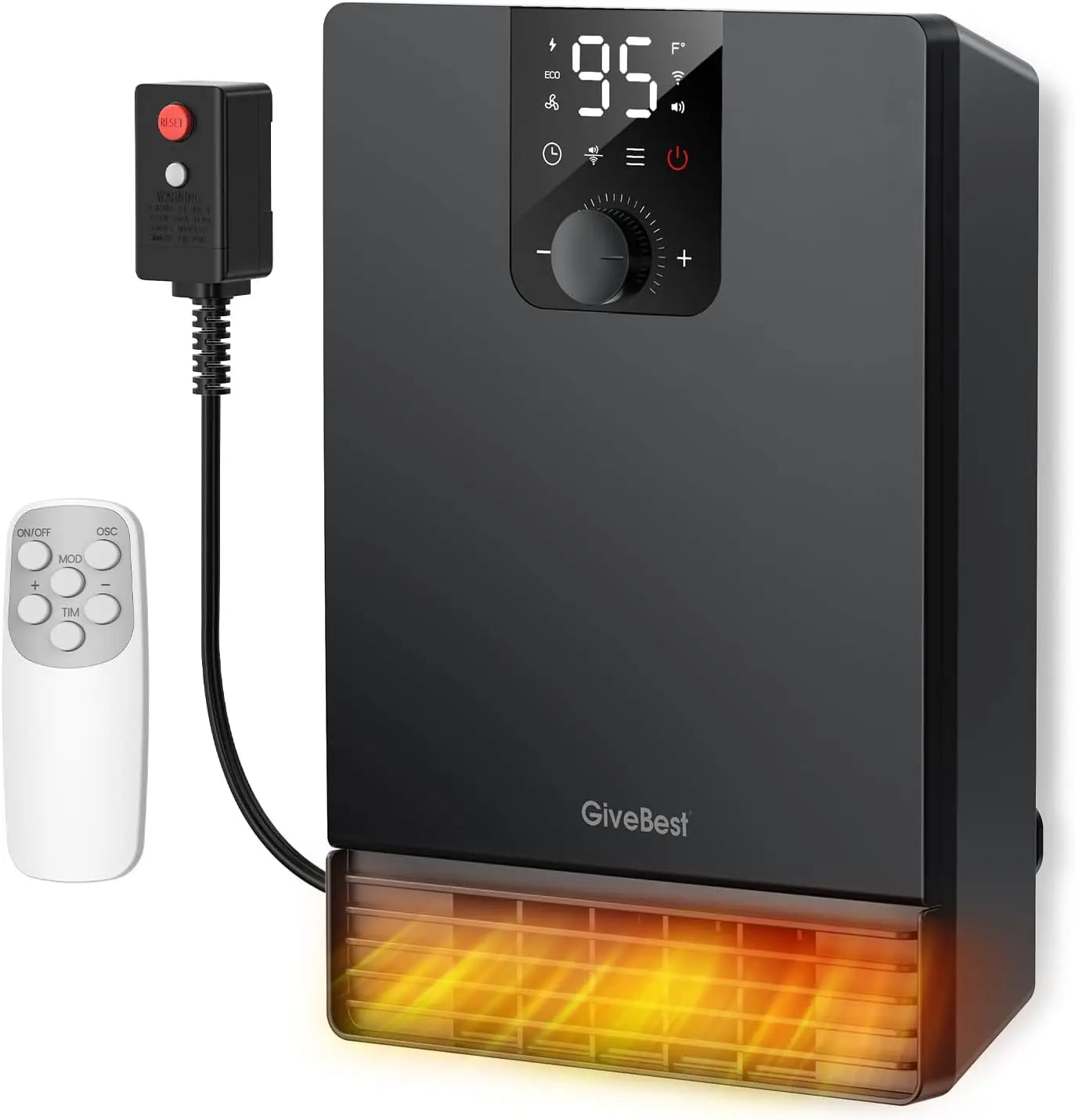 GiveBest 1500W Wall-Mounted Smart Space Heater with WiFi Control, ECO Thermostat & 24H Timer – Bathroom Safe Electric Heater for Home