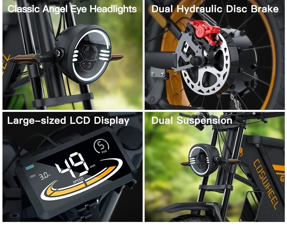 COSWHEEL GT20 PRO Dual Motor Electric Bike – 3000W, 40Ah Battery, 31MPH Fat Tire Off-Road E-Bike