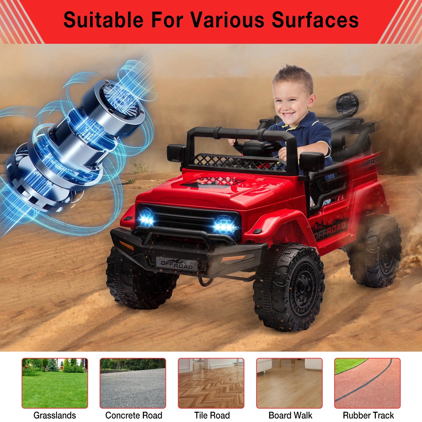 12V Ride-On Truck for Kids – 2 Seater Electric Vehicle with Remote Control, Bluetooth Audio & LED Lights