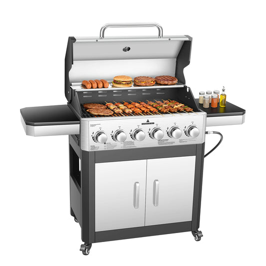 6 Burner Propane Gas Grill, 60,000 BTU Cabinet Outdoor BBQ with Warming Rack, 643 Sq. In. Cooking Area
