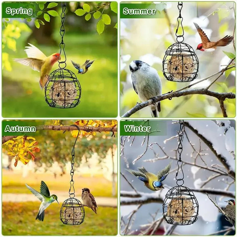 6PCS Metal Suet Ball Bird Feeder Set with Hanging Chains for Outdoor Wild Birds