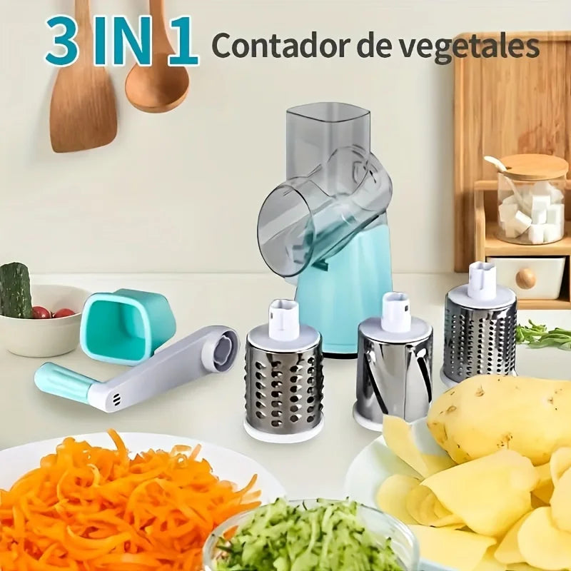 Manual Rotary Vegetable Slicer & Grater – 3-in-1 Drum Design for Fast Shredding, Slicing & Grinding – Multifunction Kitchen Tool