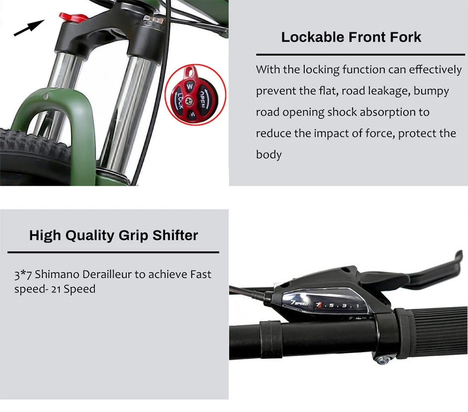 26” Folding Mountain Bike 21-Speed Shimano – Full Suspension & Disc Brakes