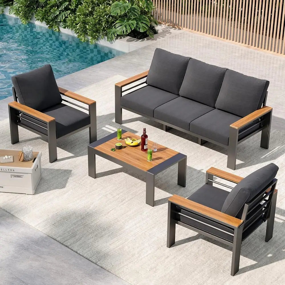 5-Seat Outdoor Sectional Patio Set with Coffee Table, Upgraded Cushions for Backyard, Garden & Poolside