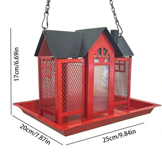 House-Shaped Metal Bird Feeder for Outdoor Hanging Garden Birds
