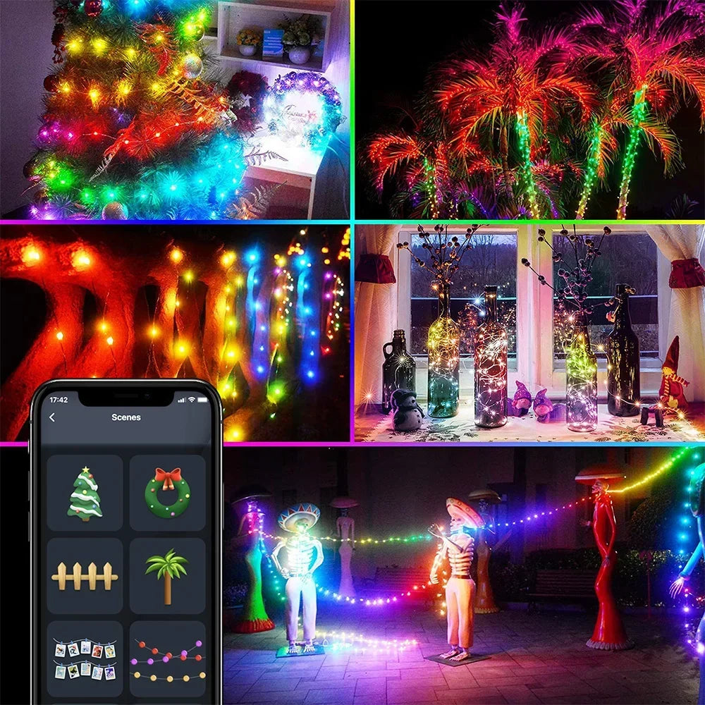 30M USB Smart RGB Christmas String Lights – Bluetooth APP Control, Waterproof Fairy Lights