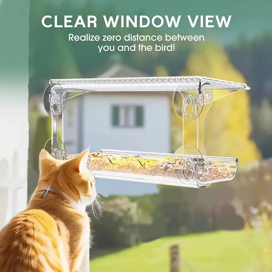 Large Window Bird Feeder with Strong Suction Cups & Removable Seed Tray