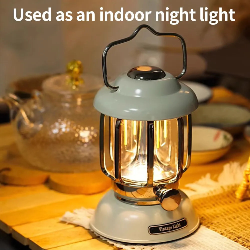 Outdoor Vintage Camping Lantern USB Rechargeable Retro LED Light Portable Waterproof Emergency Lamp