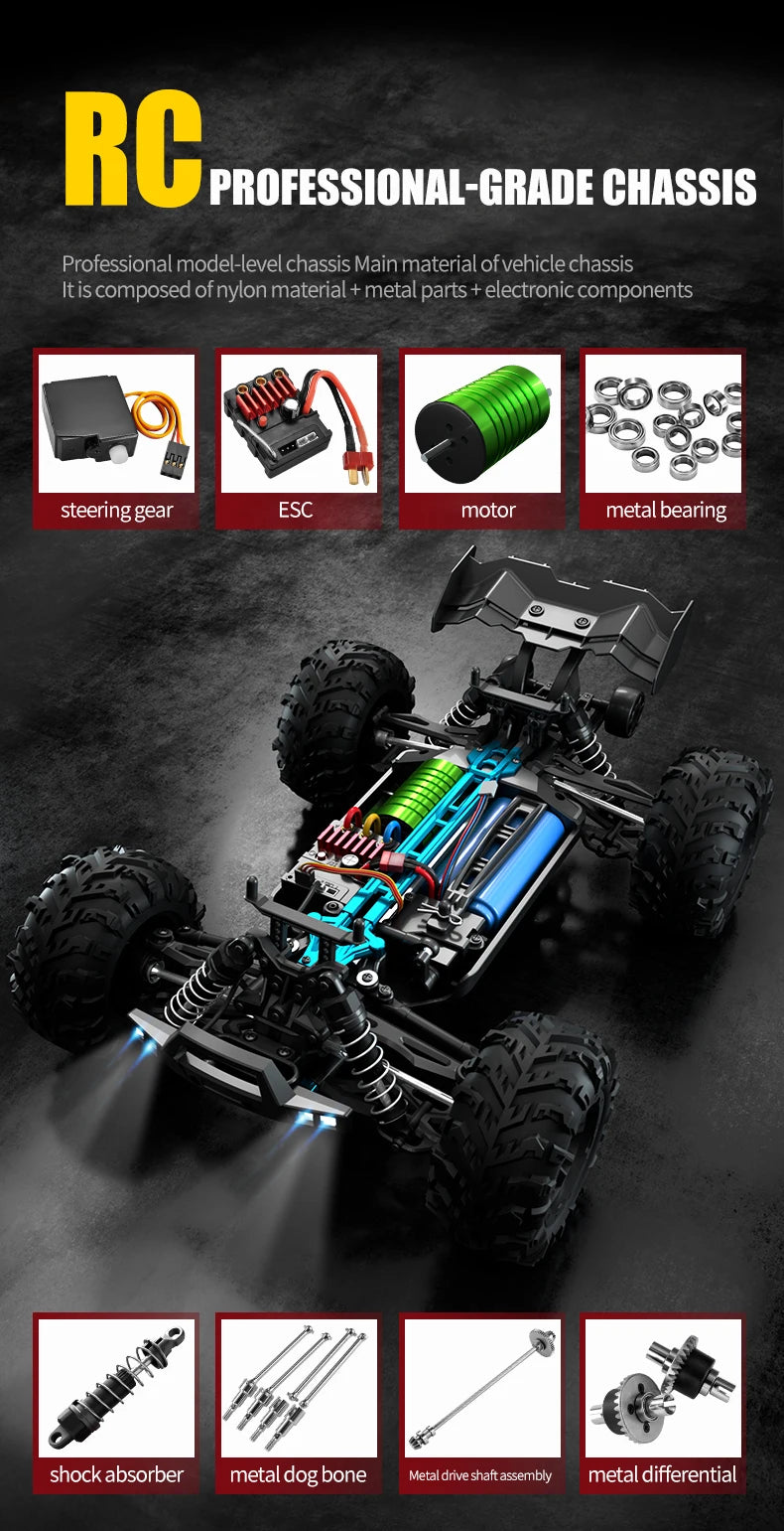 Teeggi 16101 / 16102 PRO 1:16 RC Drift Car – 70KM/H Brushless 4WD Off-Road Monster Truck with LED Lights