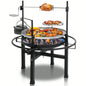 Heavy Duty Cast Iron Charcoal Grill Tabletop BBQ Grill Stove for Camping & Picnics – Adjustable Height & Rotisserie – 33” Round Cooking Area – 108cm Tall