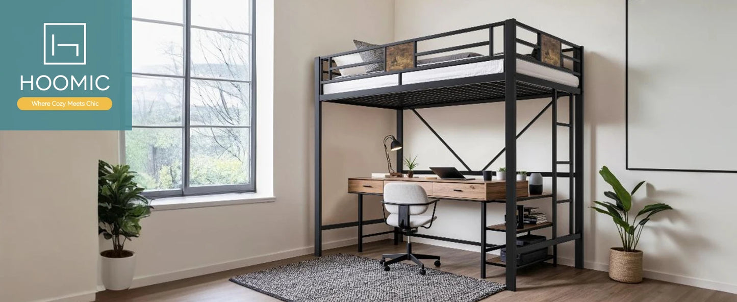 HOOMIC Twin Size Loft Bed Frame with Full-Length Guardrail