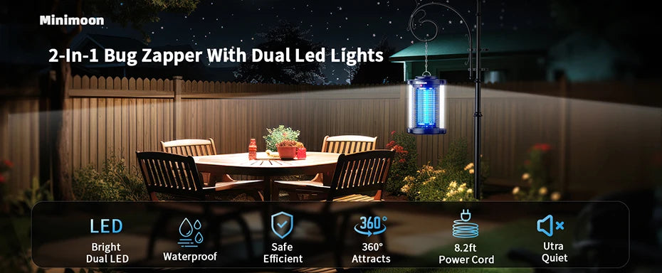 Minimoon Bug Zapper Outdoor Mosquito Zapper with Dual LED Light 4200V Electric Fly Trap