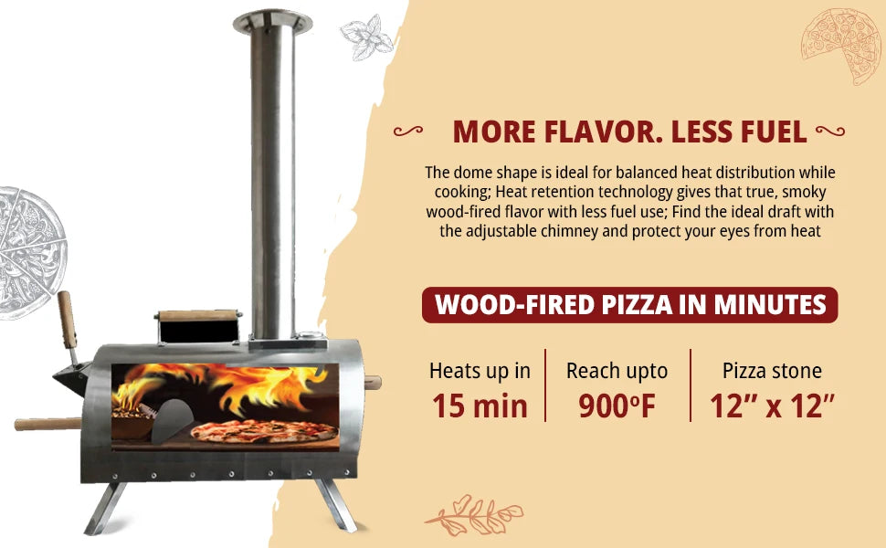 PoBoy Outdoor Pellet Pizza Oven – Portable Wood-Fired Oven with 13" Stone, Peel, Blower & Accessories