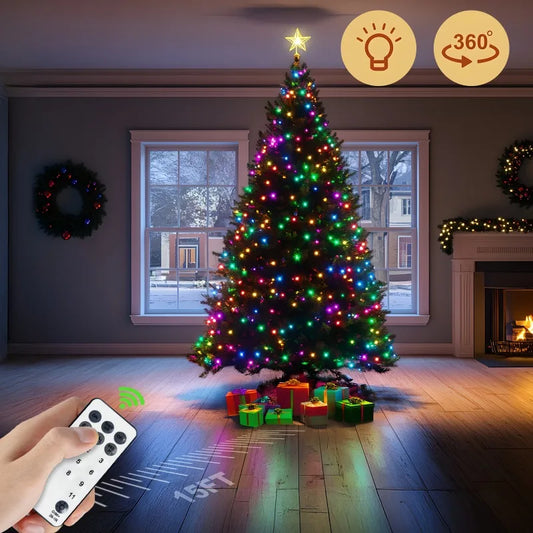 Auto Spinning Christmas Tree Lights Remote Control RGB Warm White 11 Modes 3H/6H Timer 300 LED for 6.6ft Tree Decoration