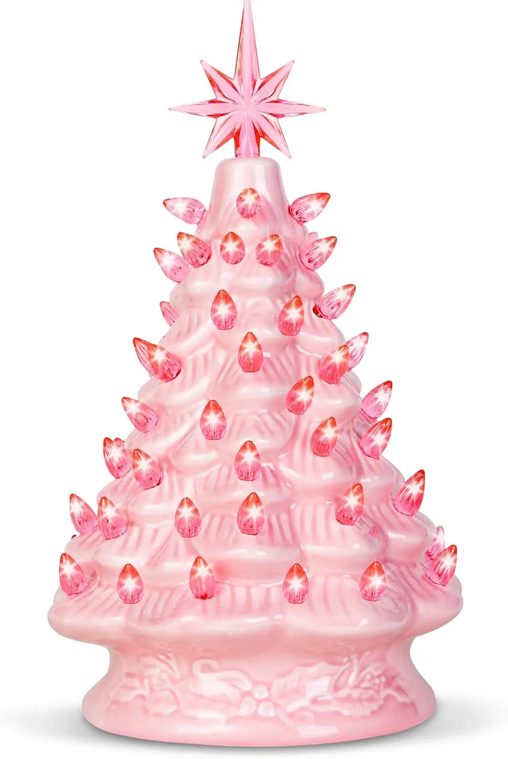 12" Pink Ceramic Prelit Tabletop Christmas with Extra PinkTop Star Christmas Decor