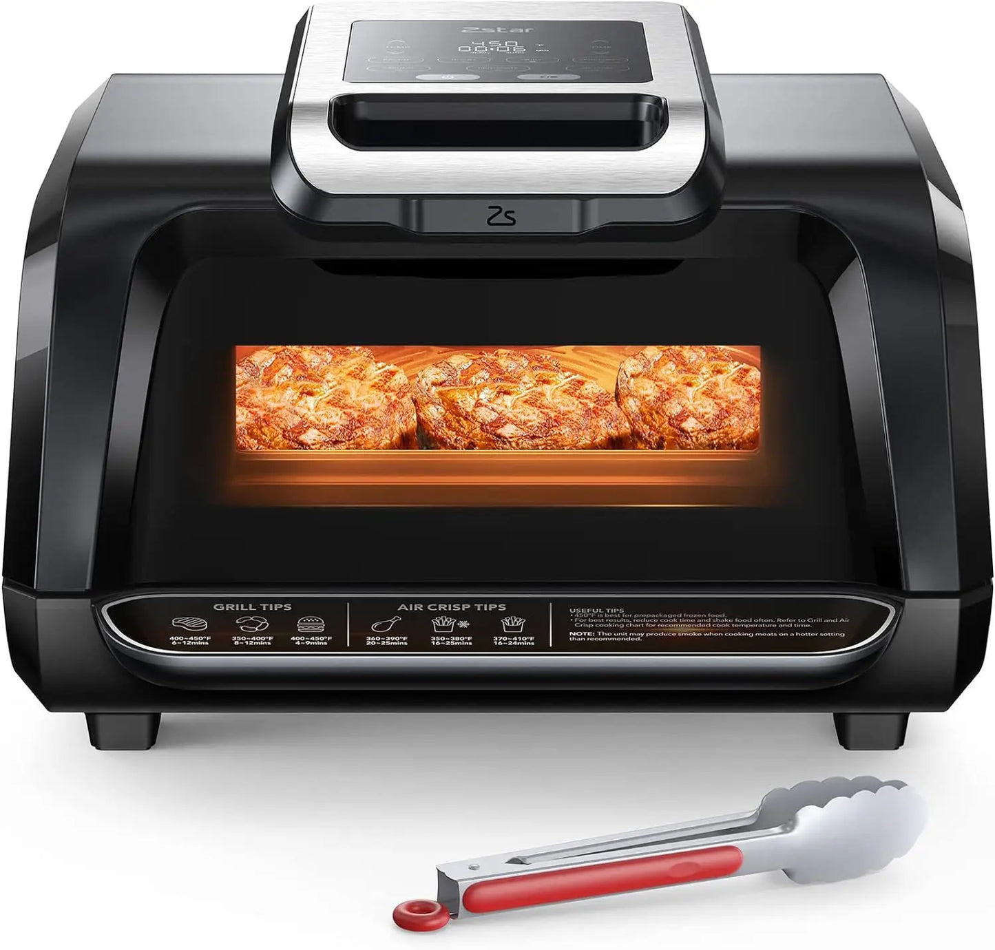 7-in-1 Smokeless Indoor Electric Air Grill Fryer Combo with See-Through Window Removable Plates,up to 450°F,1750W,Even Heat,4Qt