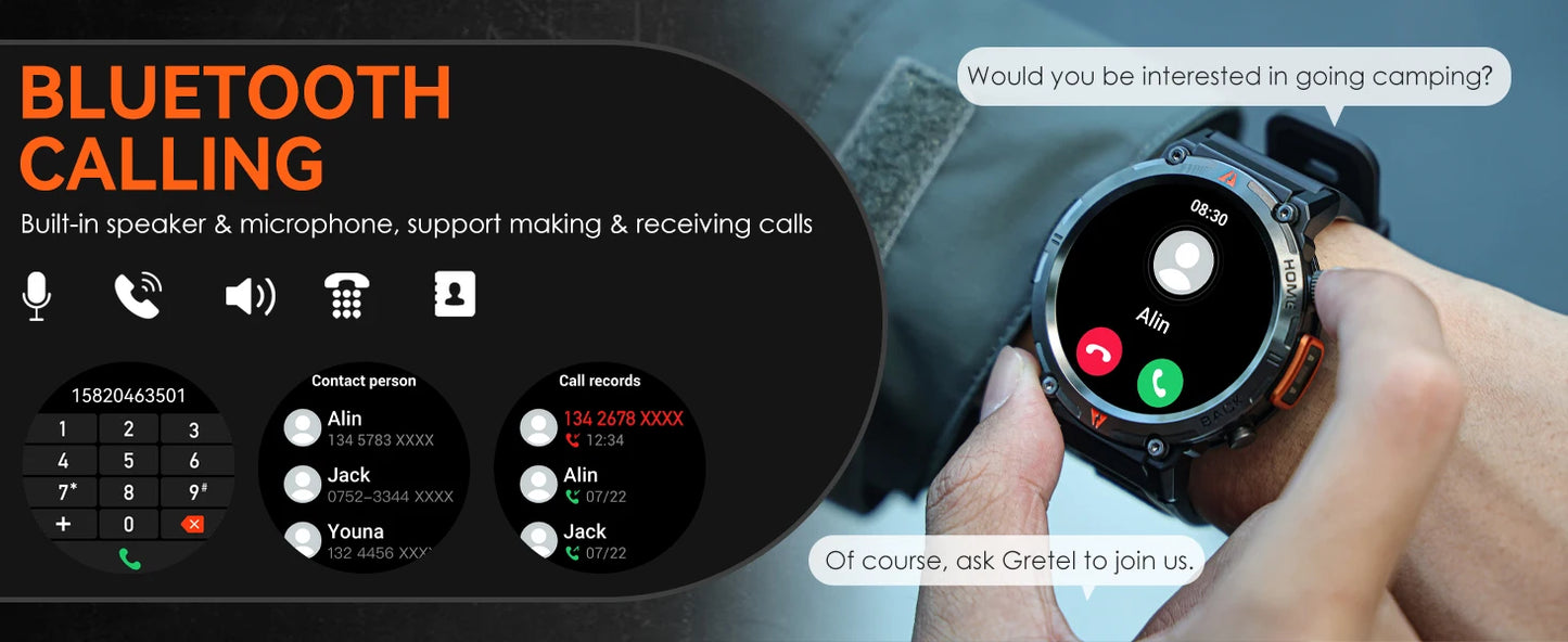 LaNikar 2024 Smart Watch for Men – Bluetooth Calling, Built-in Flashlight, 1.45” Touchscreen, Military-Grade Fitness Tracker