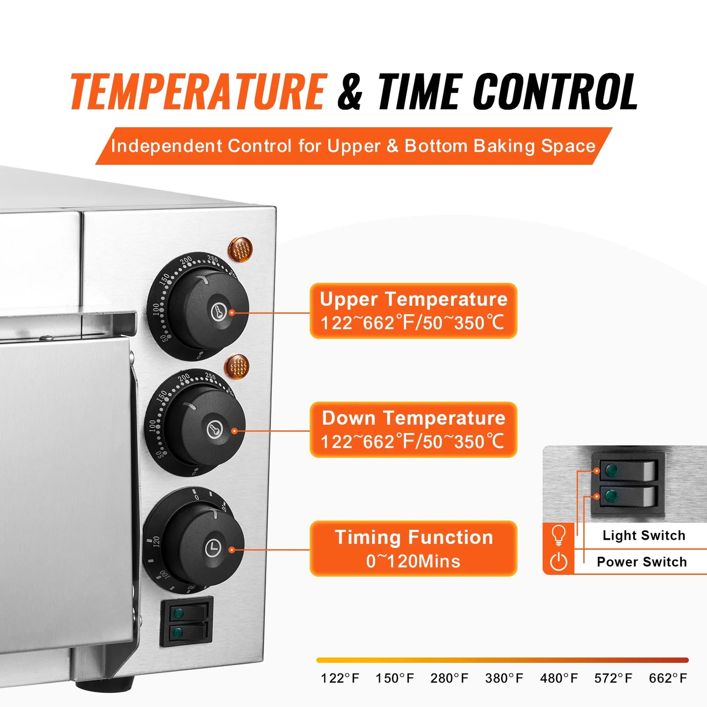 VEVOR 16" Countertop Electric Pizza Oven with Dual Heating Tubes & Adjustable Temp Control, Stainless Steel Commercial Pizza Maker