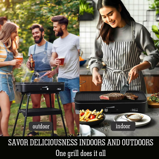 1800W Electric Smokeless Grill with Temperature Control, Portable for Indoor/Outdoor Cooking, BBQ Party & Family Use