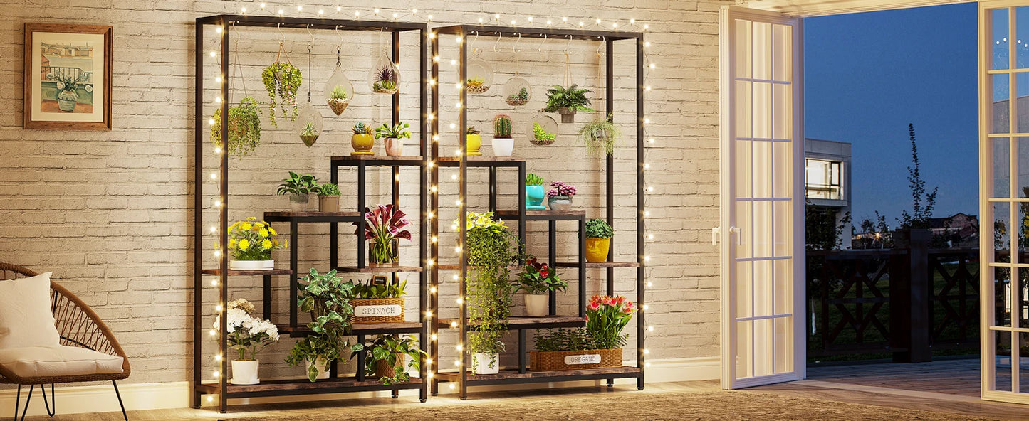 Tribesigns 5-Tier Tall Indoor Plant Stand, 70.9" Large Metal Plant Shelf with 10 Hanging Hooks for Garden, Balcony, Living Room & Patio