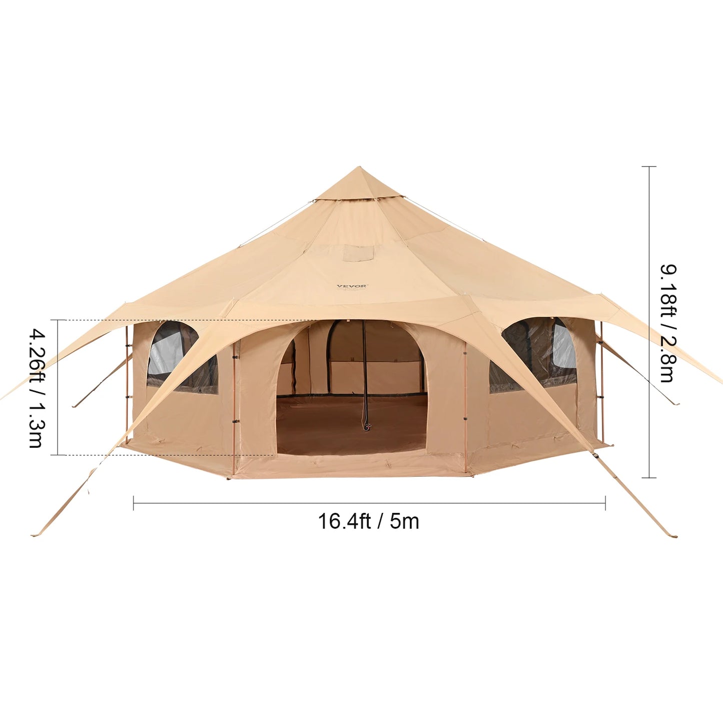 SucceBuy 16.4FT Canvas Bell Tent for Camping – 4 Season Yurt Tent with Stove Jack, Breathable TC Cotton, Sleeps Up to 8 People