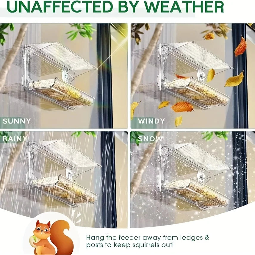 Large Window Bird Feeder with Strong Suction Cups & Removable Seed Tray