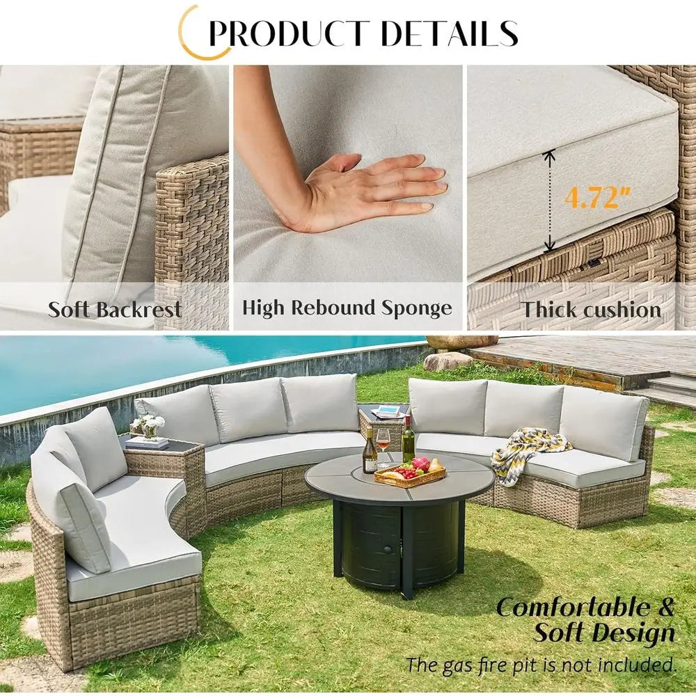 11-Piece Outdoor Wicker Sectional Sofa Set with Storage Wedge Table