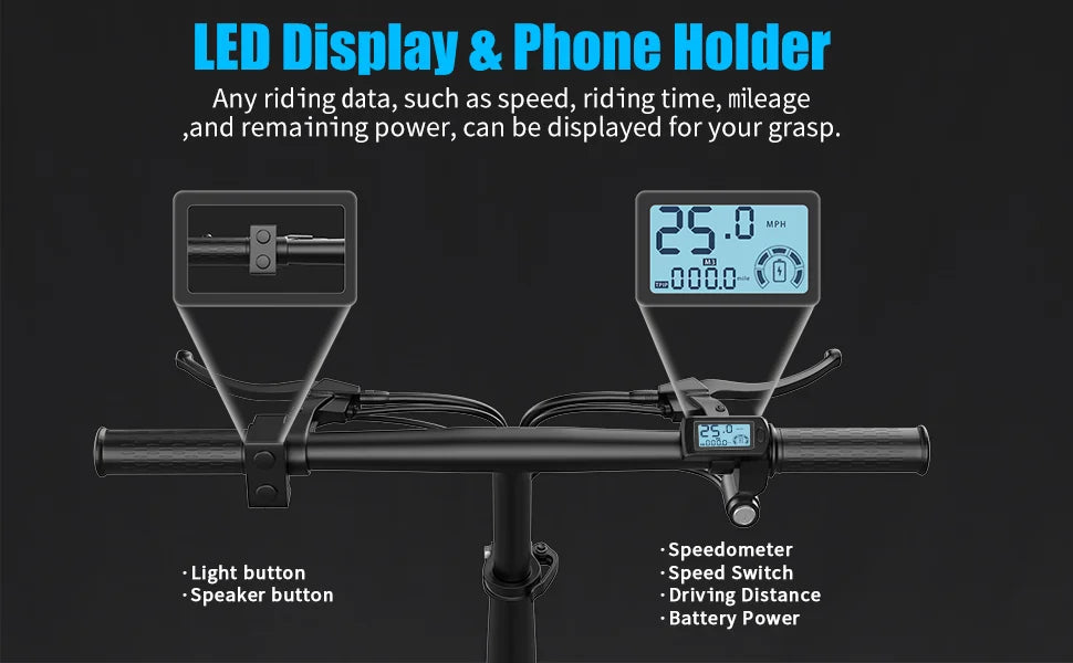 X-Koala Foldable Electric Bike for Adults – 500W Motor, 48V 15Ah Removable Battery, 25MPH Folding E‑Bike with LCD Display