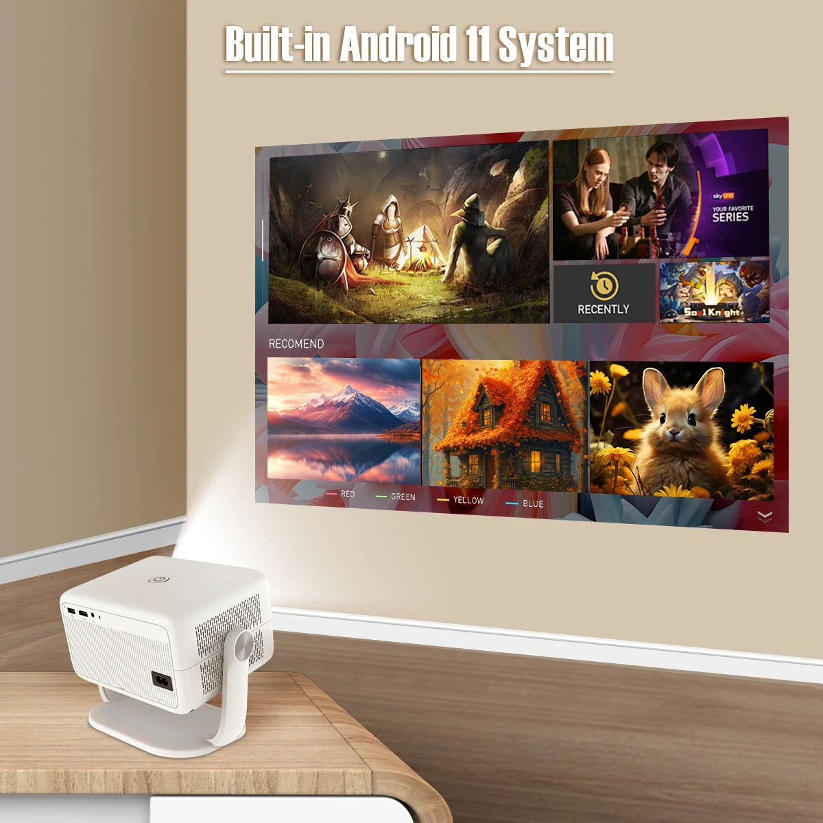 Magcubic 360° Portable 4K Projector – Native 1080P, 650ANSI Brightness, Android 11, Auto Keystone & Focus, WiFi6 & BT5.2