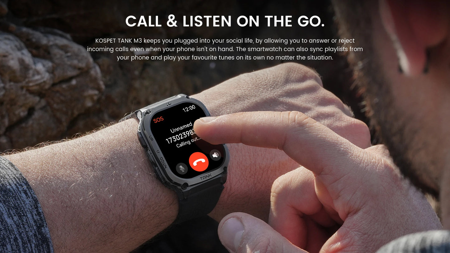 KOSPET TANK M3 Rugged Smart Watch for Men – Military Grade Durability, AMOLED Display, Bluetooth Calling & 60-Day Standby Battery