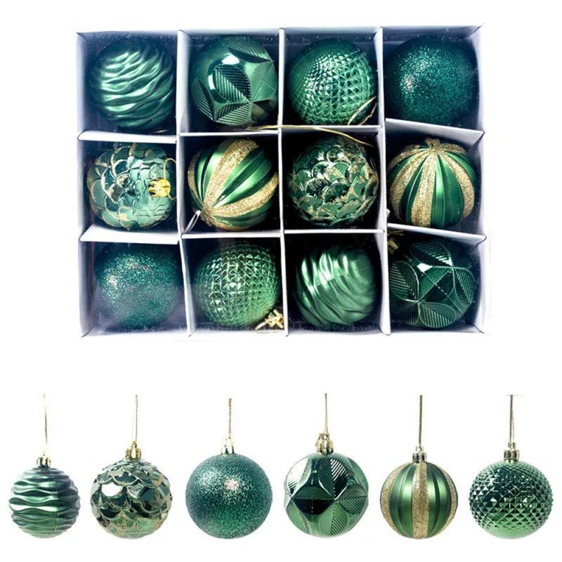 12pcs 6cm Assorted ChristmasTree Ball Ornament Set Multi Design